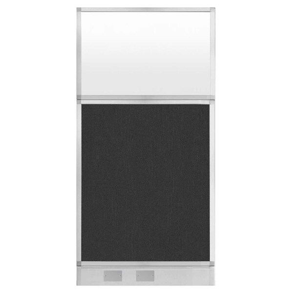 Hush Panel Configurable Cubicle Partition 3' x 6' Black Fabric Frosted Window w/ Cable Channel